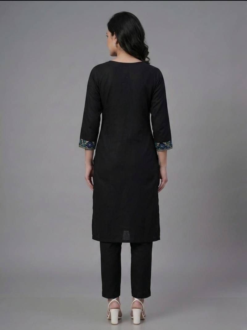Black embroidery rayon kurta set