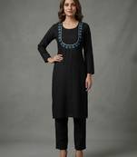 Black embroidered rayon kurta set