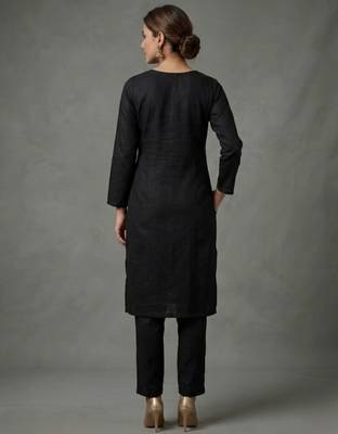 Black embroidered rayon kurta set 3