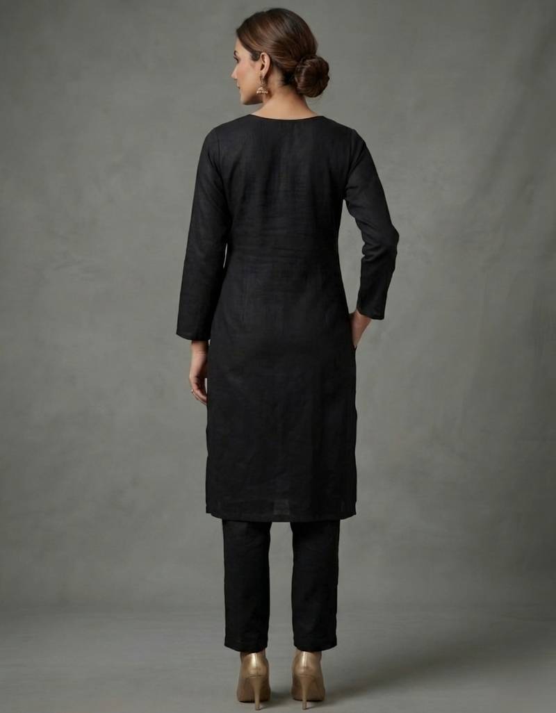 Black embroidered rayon kurta set