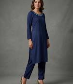 Blue embroidered rayon kurta set
