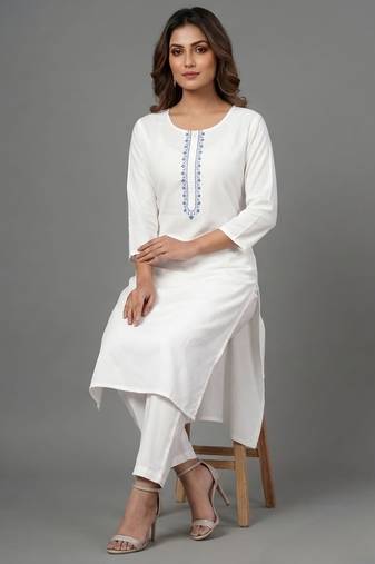White embroidered rayon kurta set