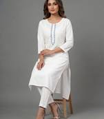 White embroidered rayon kurta set