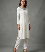 White embroidered rayon kurta set
