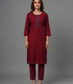 Maroon embroidered rayon kurta set