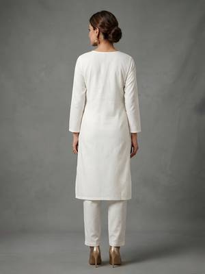 White embroidered rayon kurta set 2