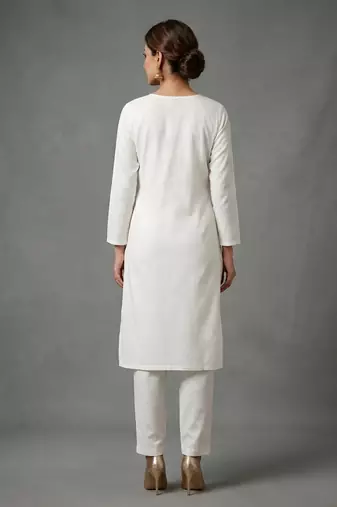 White embroidered rayon kurta set