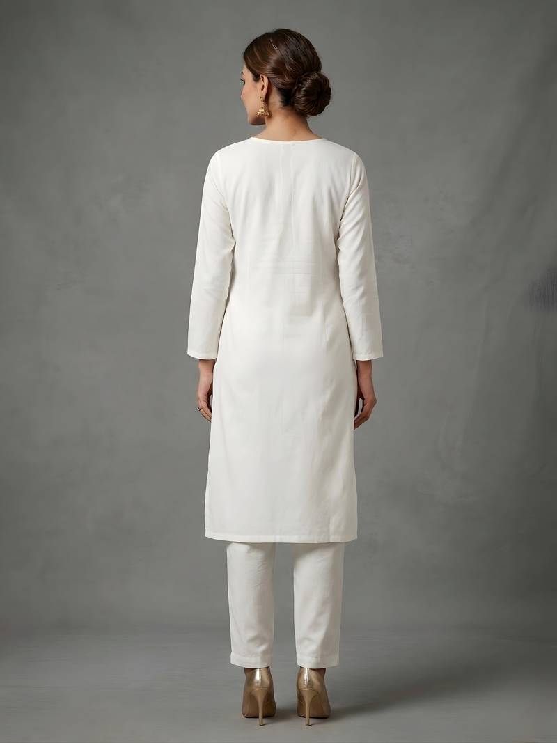 White embroidered rayon kurta set