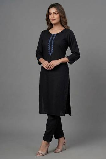 Black embroidered rayon kurta set