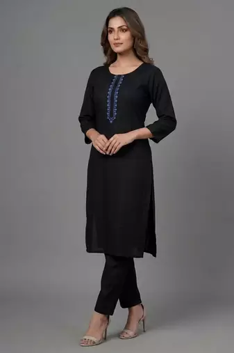Black embroidered rayon kurta set