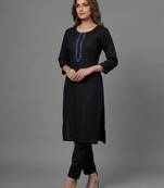 Black embroidered rayon kurta set