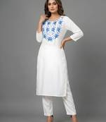 White embroidered rayon kurta set