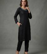 Black embroidered rayon kurta set