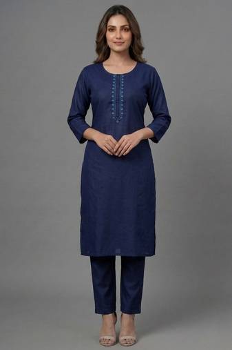 Blue embroidered rayon kurta set