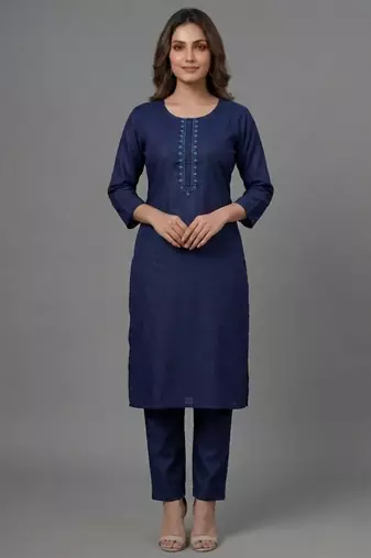 Blue embroidered rayon kurta set