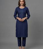 Blue embroidered rayon kurta set