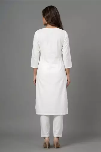 White embroidered rayon kurta set