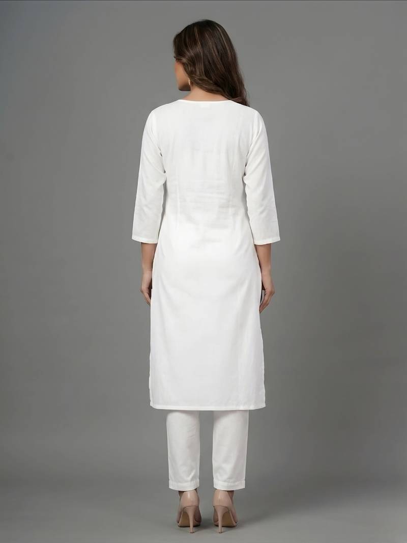 White embroidered rayon kurta set