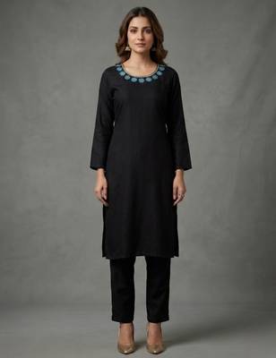 Black embroidered rayon kurta set 2