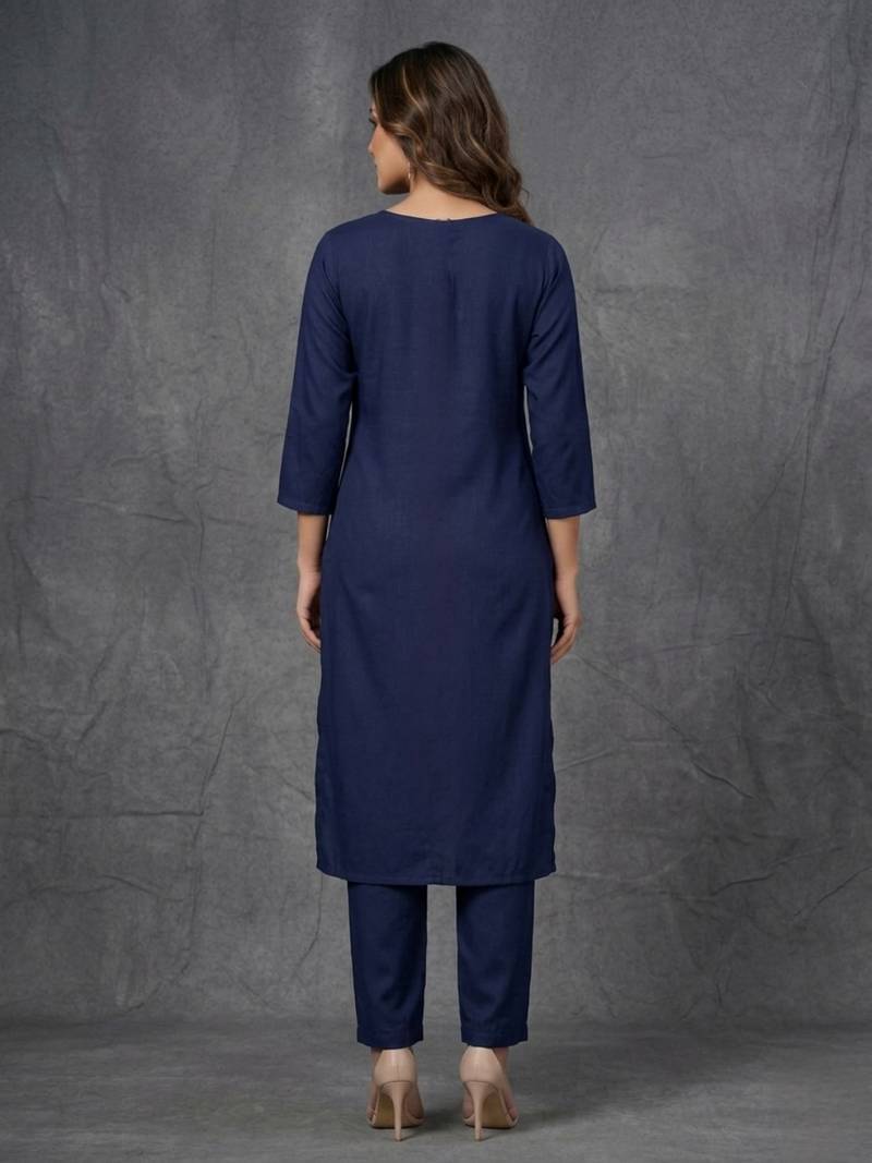 Blue embroidered rayon kurta set