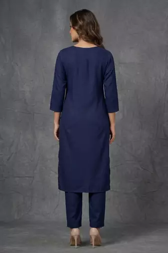 Blue embroidered rayon kurta set