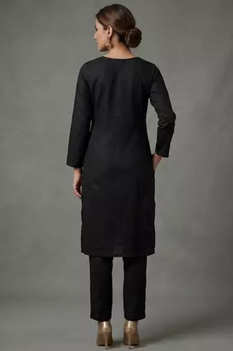 Black embroidered rayon kurta set