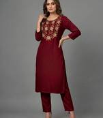 Maroon embroidered rayon kurta set