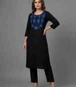 Black embroidered rayon kurta set