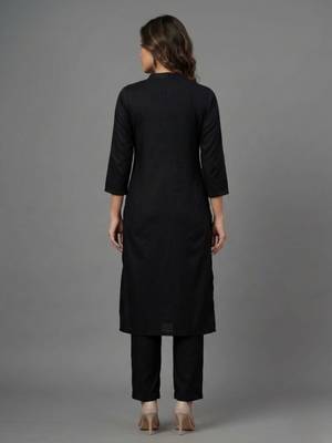 Black embroidered rayon kurta set 2