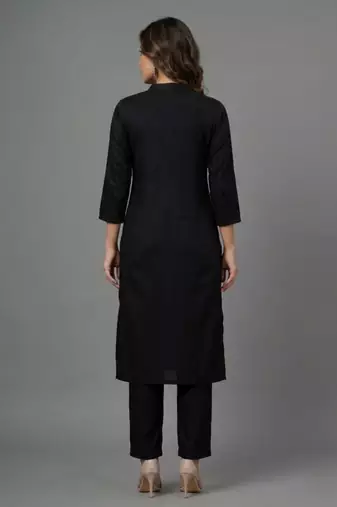 Black embroidered rayon kurta set