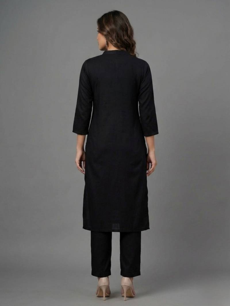 Black embroidered rayon kurta set