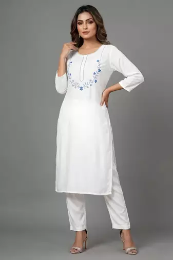 White embroidered rayon kurta set