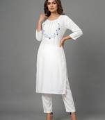 White embroidered rayon kurta set