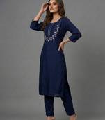 Blue embroidered rayon kurta set