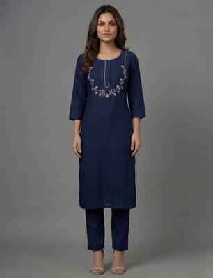 Blue embroidered rayon kurta set 2