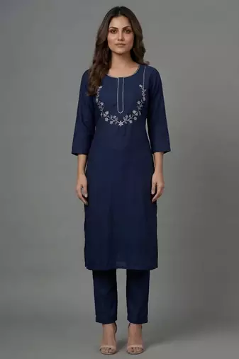 Blue embroidered rayon kurta set