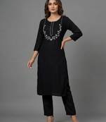 Black embroidered rayon kurta set
