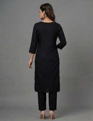 Black embroidered rayon kurta set 2