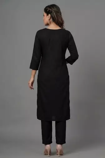 Black embroidered rayon kurta set