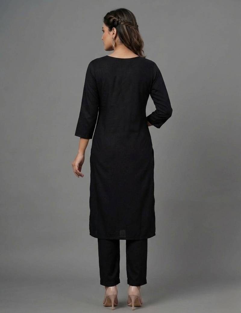 Black embroidered rayon kurta set