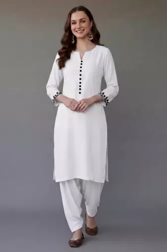White embroidered rayon kurta set