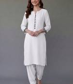 White embroidered rayon kurta set