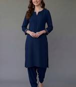 Blue embroidered rayon kurta set