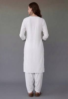 White embroidered rayon kurta set 2