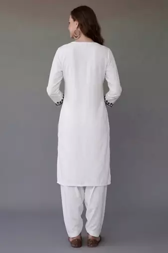 White embroidered rayon kurta set
