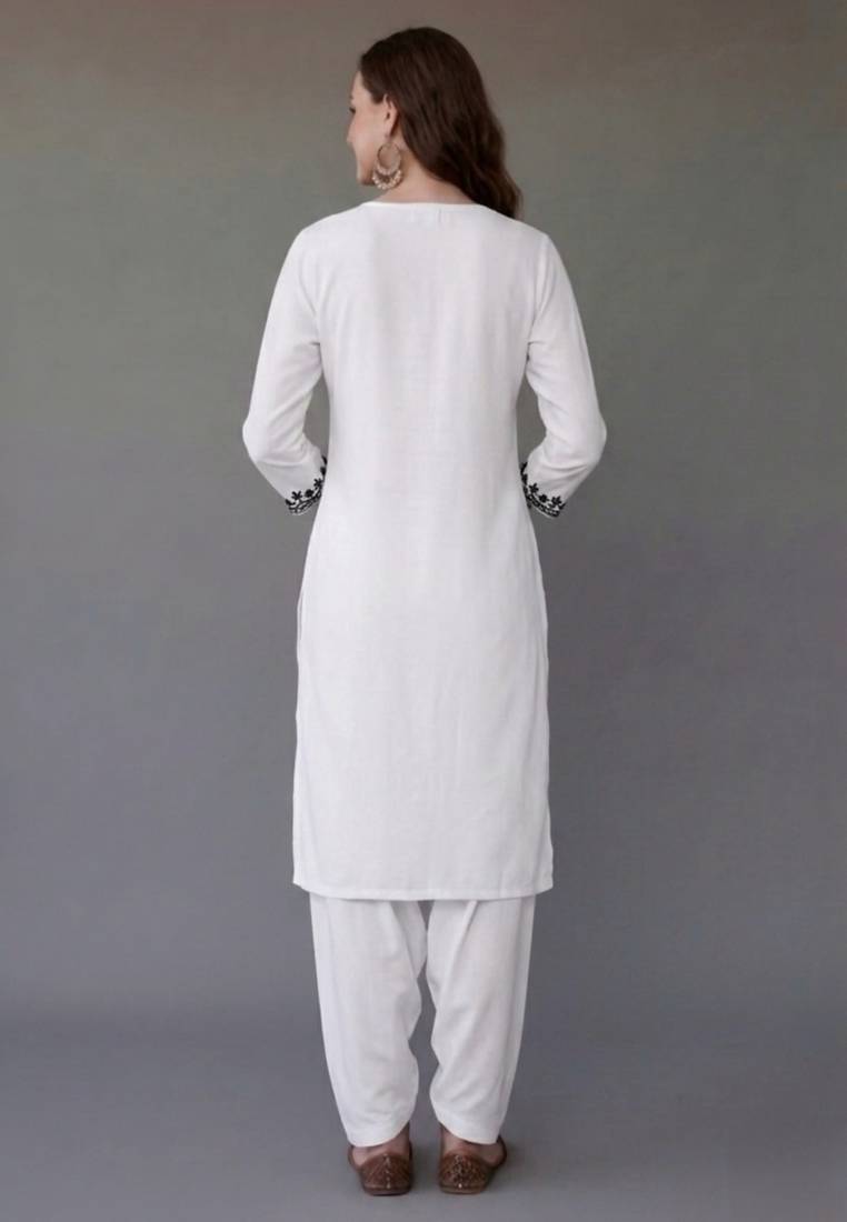 White embroidered rayon kurta set