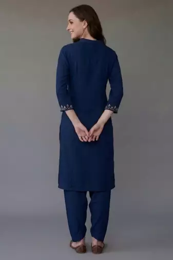 Blue embroidered rayon kurta set