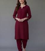 Maroon embroidered rayon kurta set