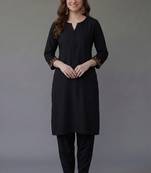 Black embroidered rayon kurta set