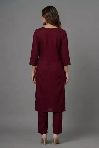 Maroon embroidered rayon kurta set